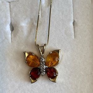 14k, citrine, ruby, diamond butterfly necklace